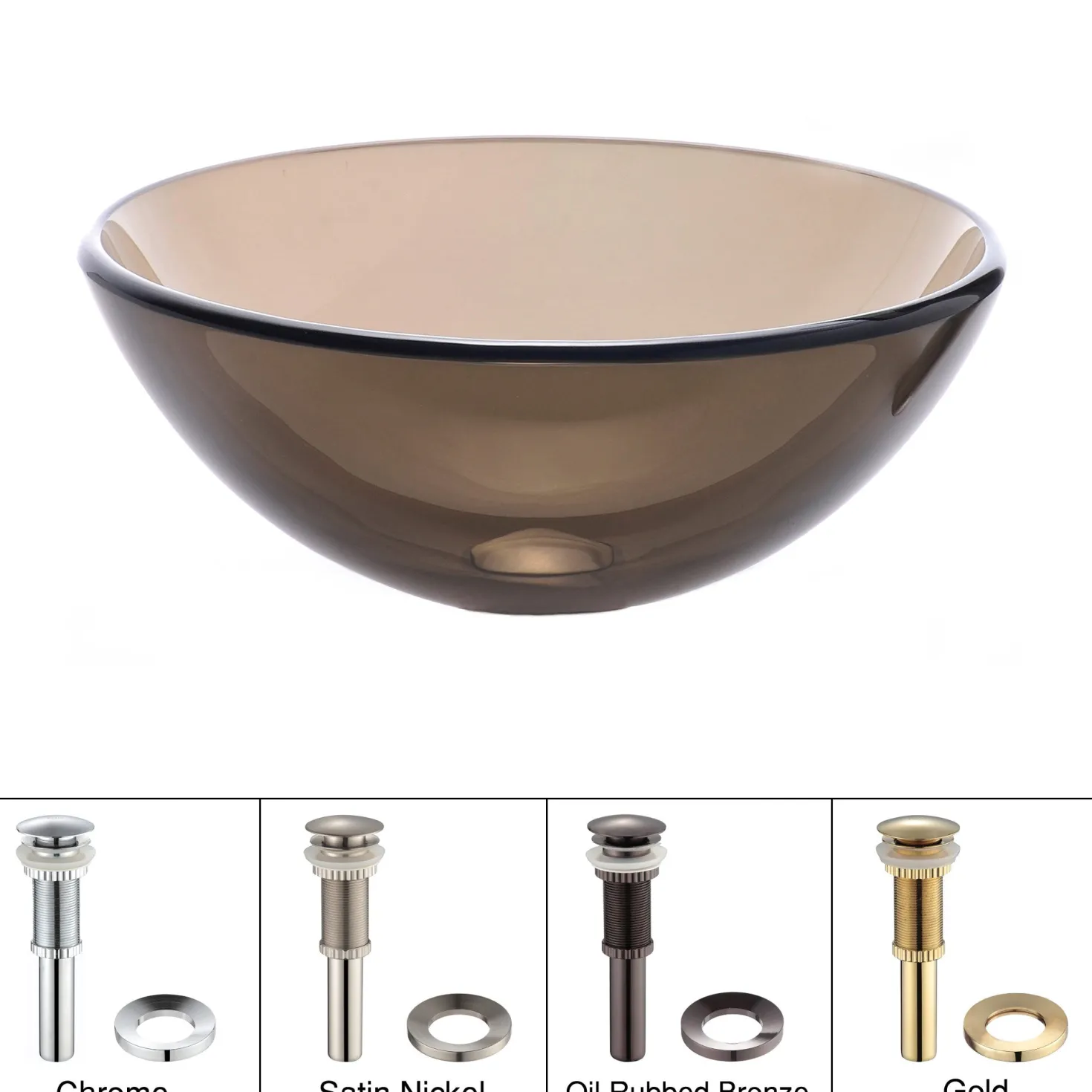 KRAUS Clear Brown 14" Glass Vessel Bathroom Sink with PU-MR