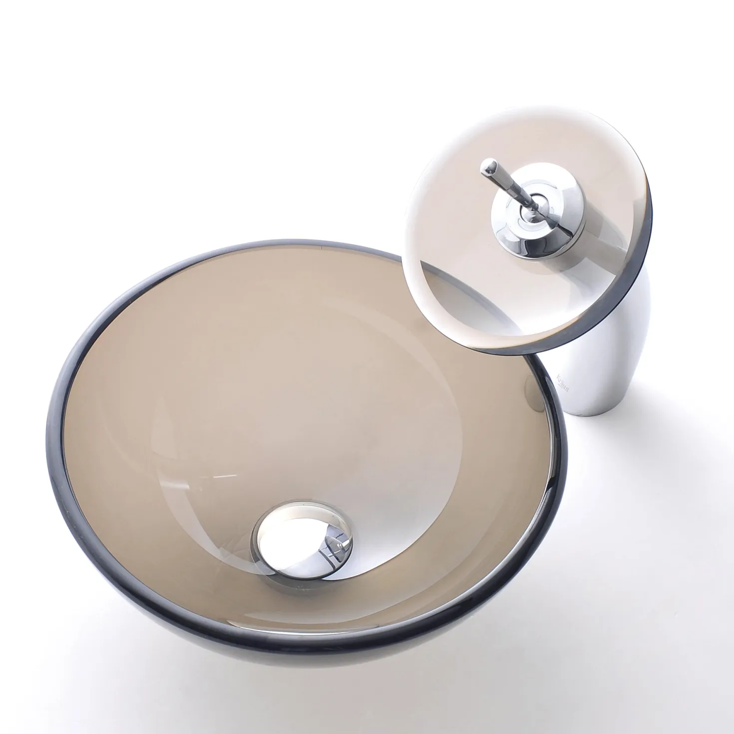KRAUS Clear Brown 14" Glass Vessel Bathroom Sink with PU-MR