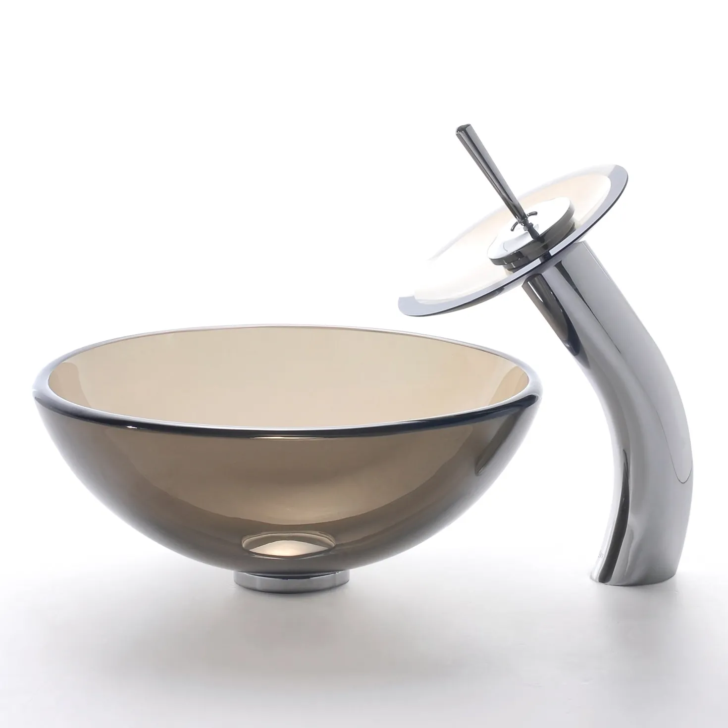 KRAUS Clear Brown 14" Glass Vessel Bathroom Sink with PU-MR