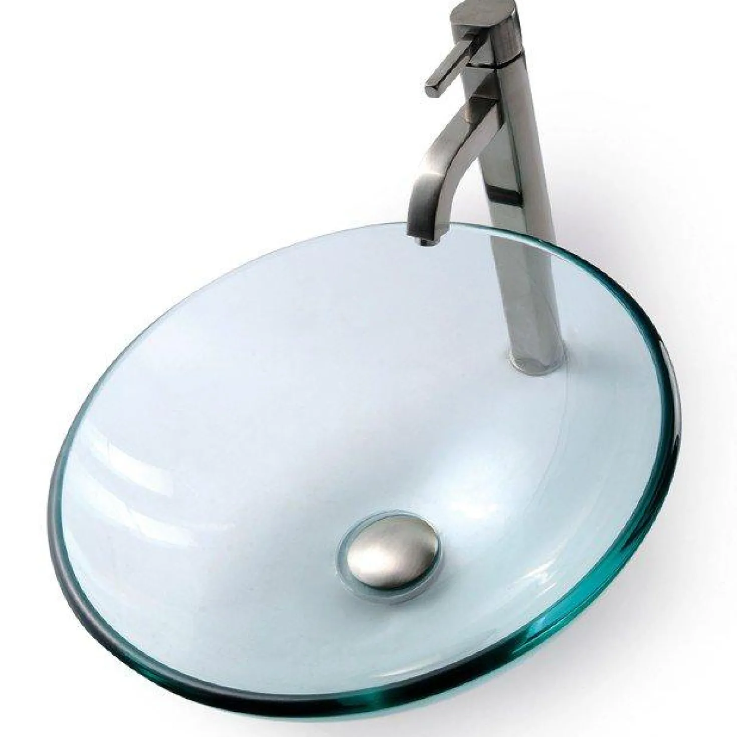 KRAUS Clear Glass Vessel Sink and Ramus Faucet