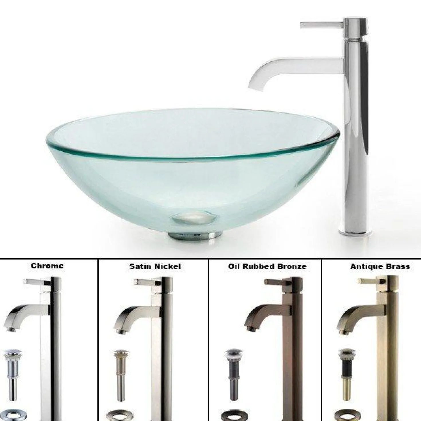 KRAUS Clear Glass Vessel Sink and Ramus Faucet