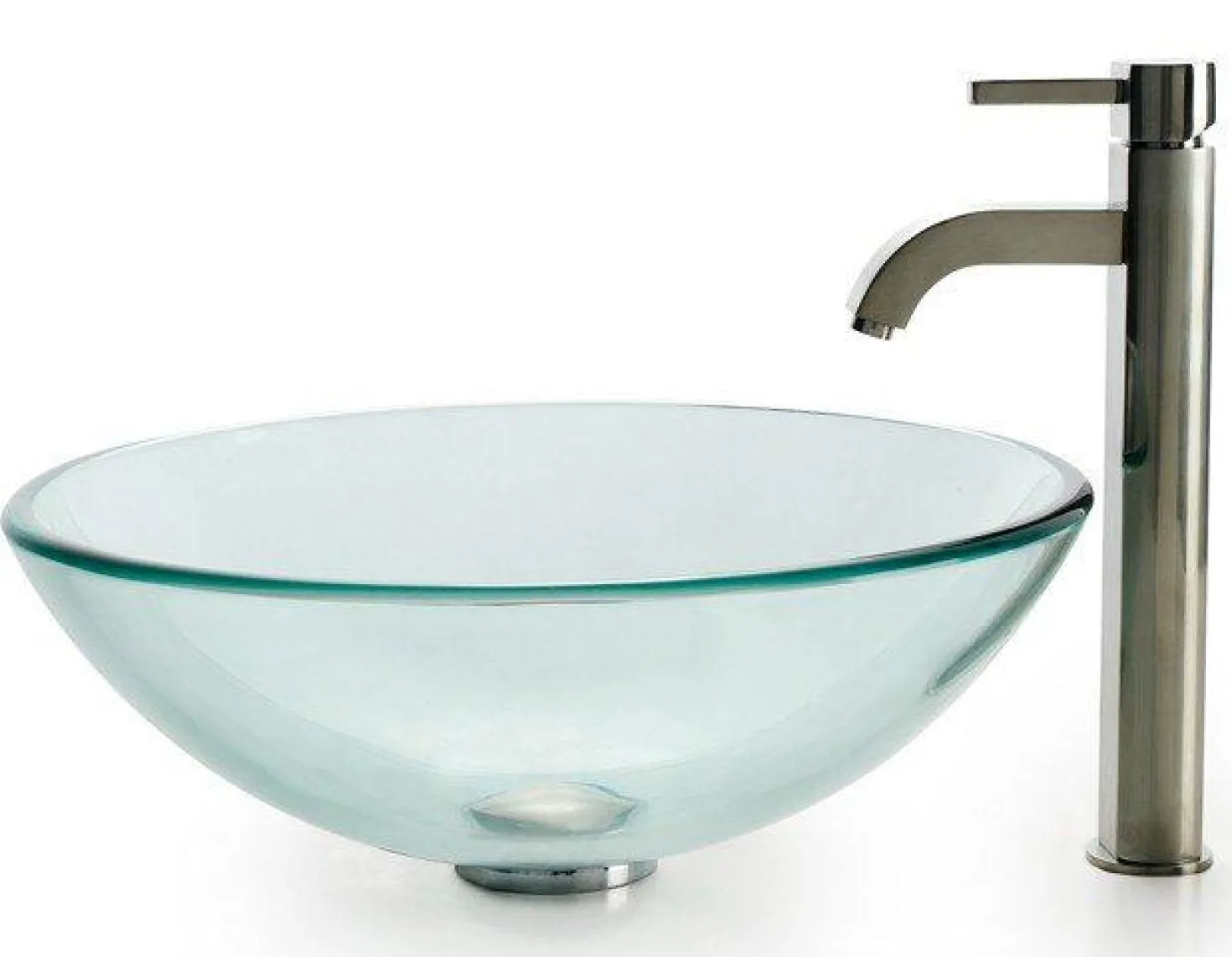 KRAUS Clear Glass Vessel Sink and Ramus Faucet