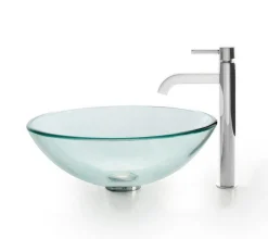 KRAUS Clear Glass Vessel Sink and Ramus Faucet