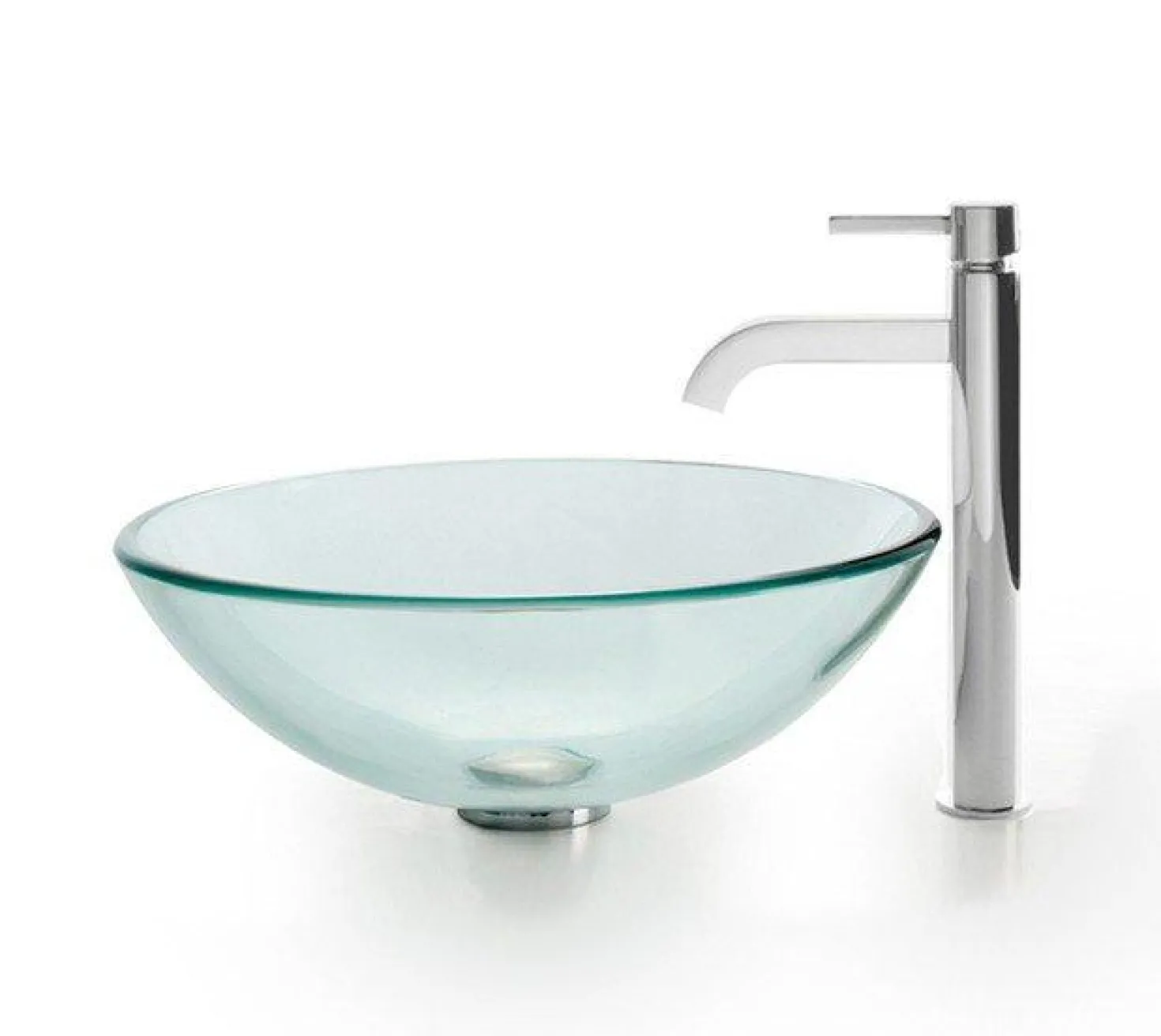 KRAUS Clear Glass Vessel Sink and Ramus Faucet