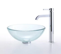 KRAUS Clear 14" Glass Vessel Sink and Ramus Faucet