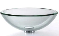 KRAUS Clear 19mm thick Glass Vessel Bathroom Sink with PU-MR