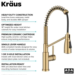 KRAUS Coda Commercial Style Single Handle Pull Down Kitchen Faucet in Brushed Brass