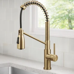KRAUS Coda Commercial Style Single Handle Pull Down Kitchen Faucet in Brushed Brass