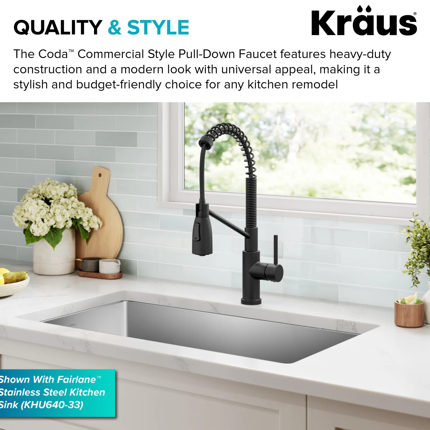 KRAUS Coda Commercial Style Single Handle Pull Down Kitchen Faucet in Matte Black