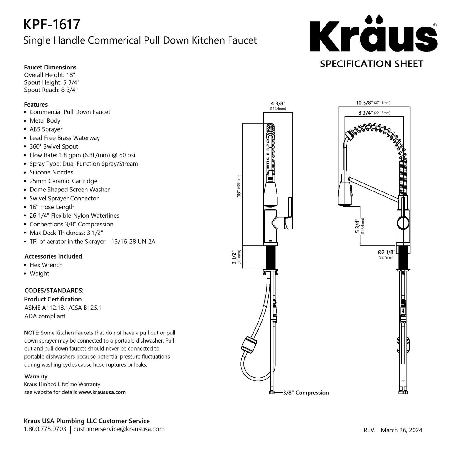 KRAUS Coda Commercial Style Single Handle Pull Down Kitchen Faucet in Matte Black