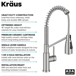 KRAUS Coda Commercial Style Single Handle Pull Down Kitchen Faucet in Spot-Free Stainless Steel