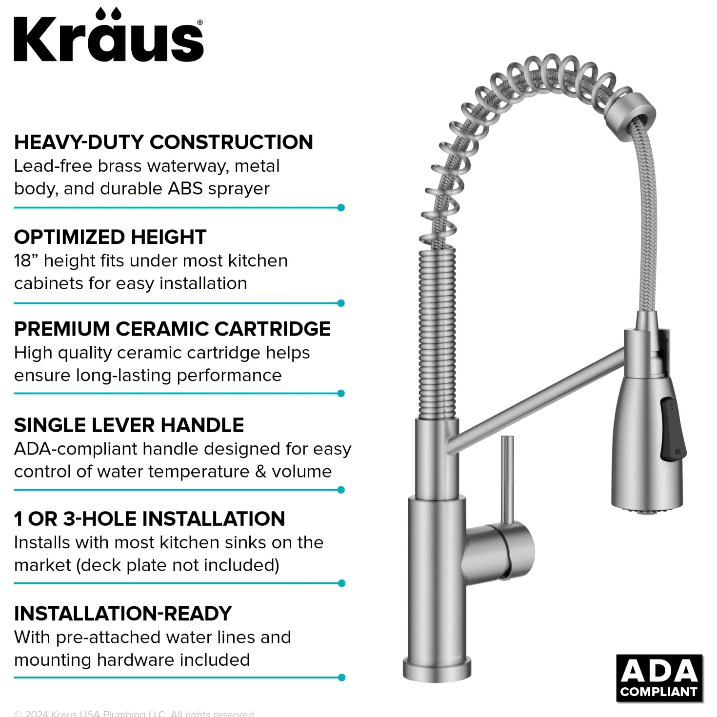 KRAUS Coda Commercial Style Single Handle Pull Down Kitchen Faucet in Spot-Free Stainless Steel