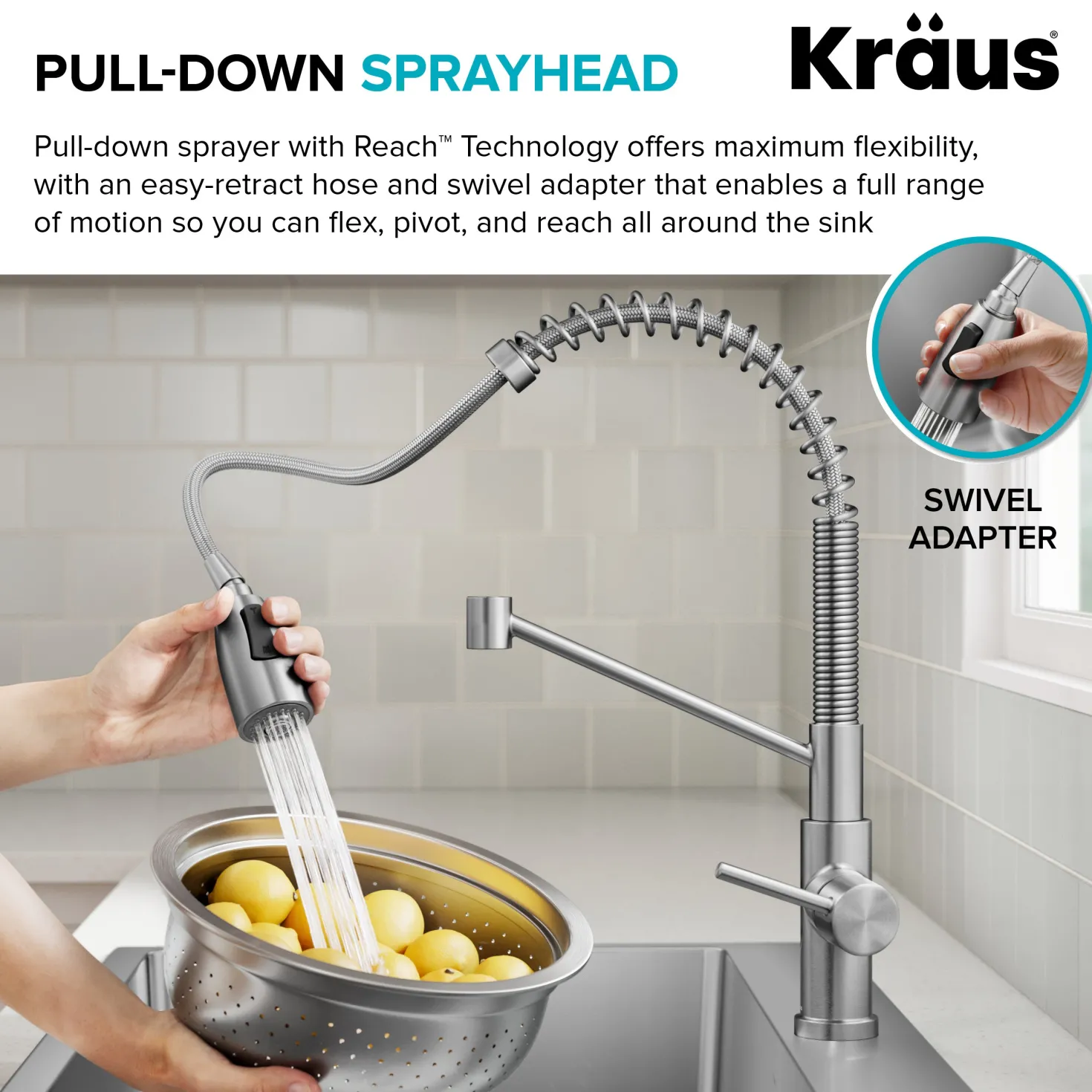 KRAUS Coda Commercial Style Single Handle Pull Down Kitchen Faucet in Spot-Free Stainless Steel