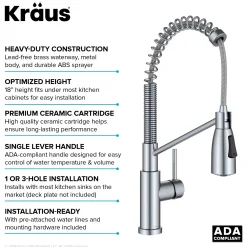 KRAUS Coda Commercial StyleSingle Handle Pull Down Kitchen Faucet in Chrome