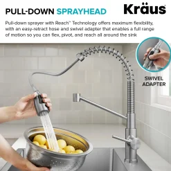 KRAUS Coda Commercial StyleSingle Handle Pull Down Kitchen Faucet in Chrome