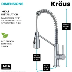 KRAUS Coda Commercial StyleSingle Handle Pull Down Kitchen Faucet in Chrome