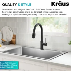 KRAUS Coda Single Handle Pull Down Kitchen Faucet in Matte Black