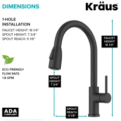 KRAUS Coda Single Handle Pull Down Kitchen Faucet in Matte Black