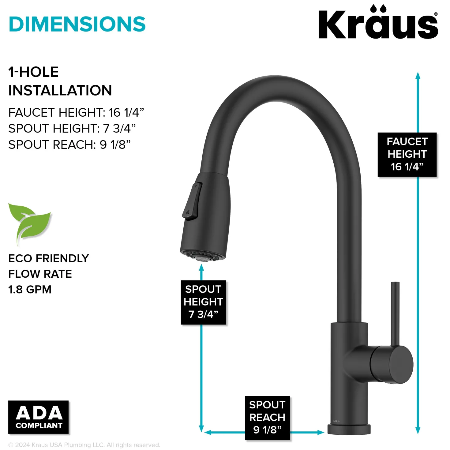 KRAUS Coda Single Handle Pull Down Kitchen Faucet in Matte Black