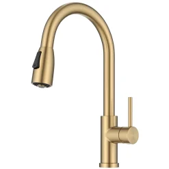 KRAUS Coda Single Handle Pull Down Kitchen Faucet in Spot-Free Brushed Brass