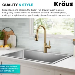 KRAUS Coda Single Handle Pull Down Kitchen Faucet in Spot-Free Brushed Brass