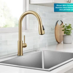 KRAUS Coda Single Handle Pull Down Kitchen Faucet in Spot-Free Brushed Brass