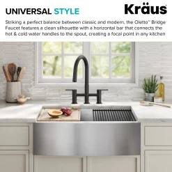 KRAUS Contemporary Bridge Kitchen Faucet with Spray-Head in Matte Black