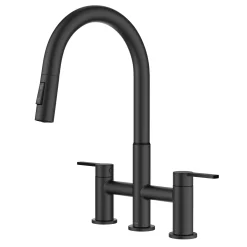 KRAUS Contemporary Bridge Kitchen Faucet with Spray-Head in Matte Black