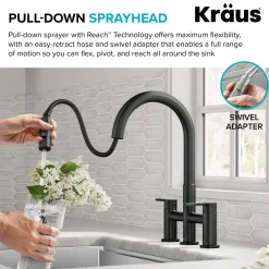 KRAUS Contemporary Bridge Kitchen Faucet with Spray-Head in Matte Black