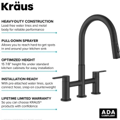 KRAUS Contemporary Bridge Kitchen Faucet with Spray-Head in Matte Black