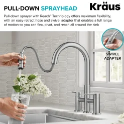 KRAUS Contemporary Bridge Kitchen Faucet with Spray-Head in Spot-Free Stainless