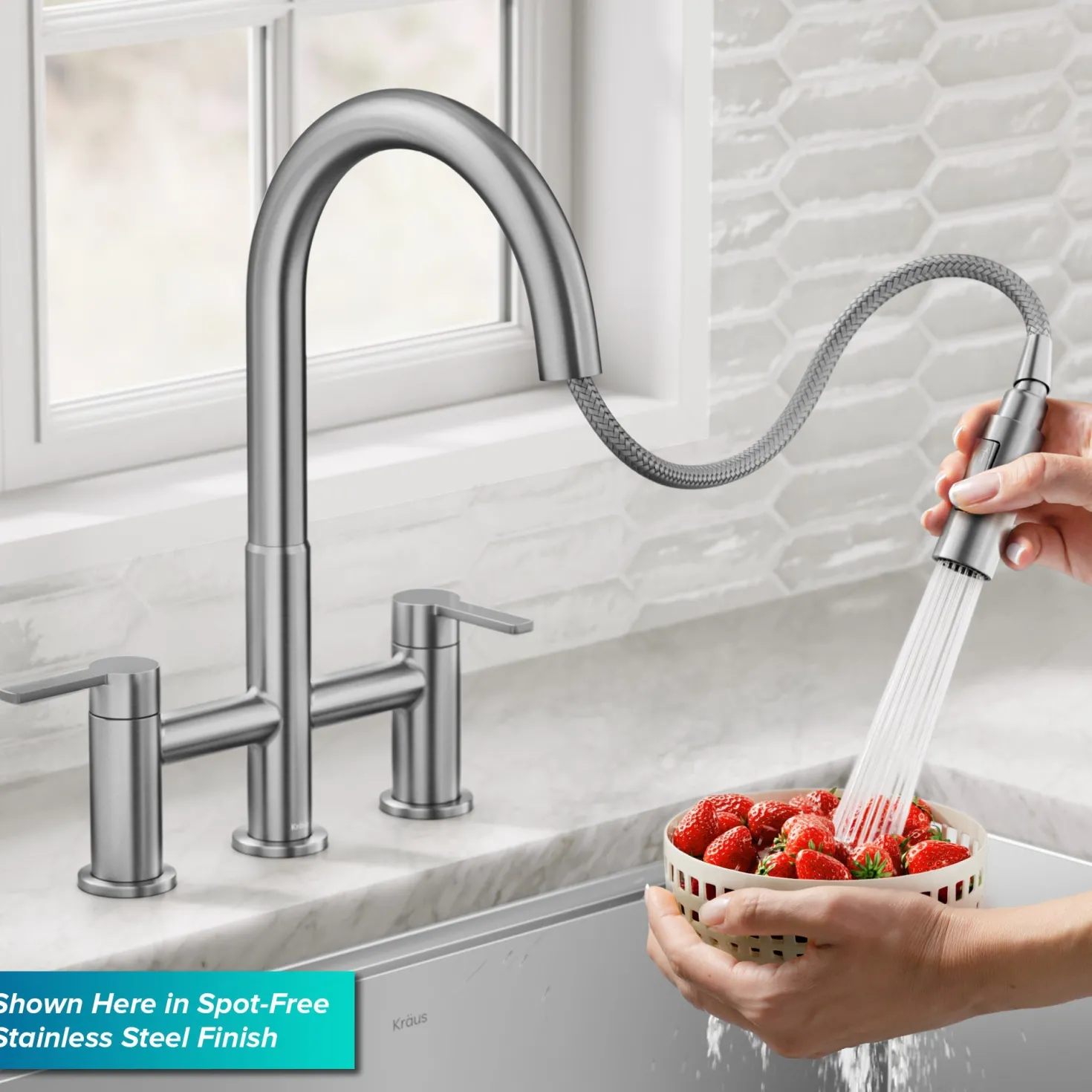 KRAUS Contemporary Bridge Kitchen Faucet with Spray-Head in Antique Bronze