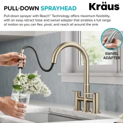 KRAUS Contemporary Bridge Kitchen Faucet with Spray-Head in Antique Bronze