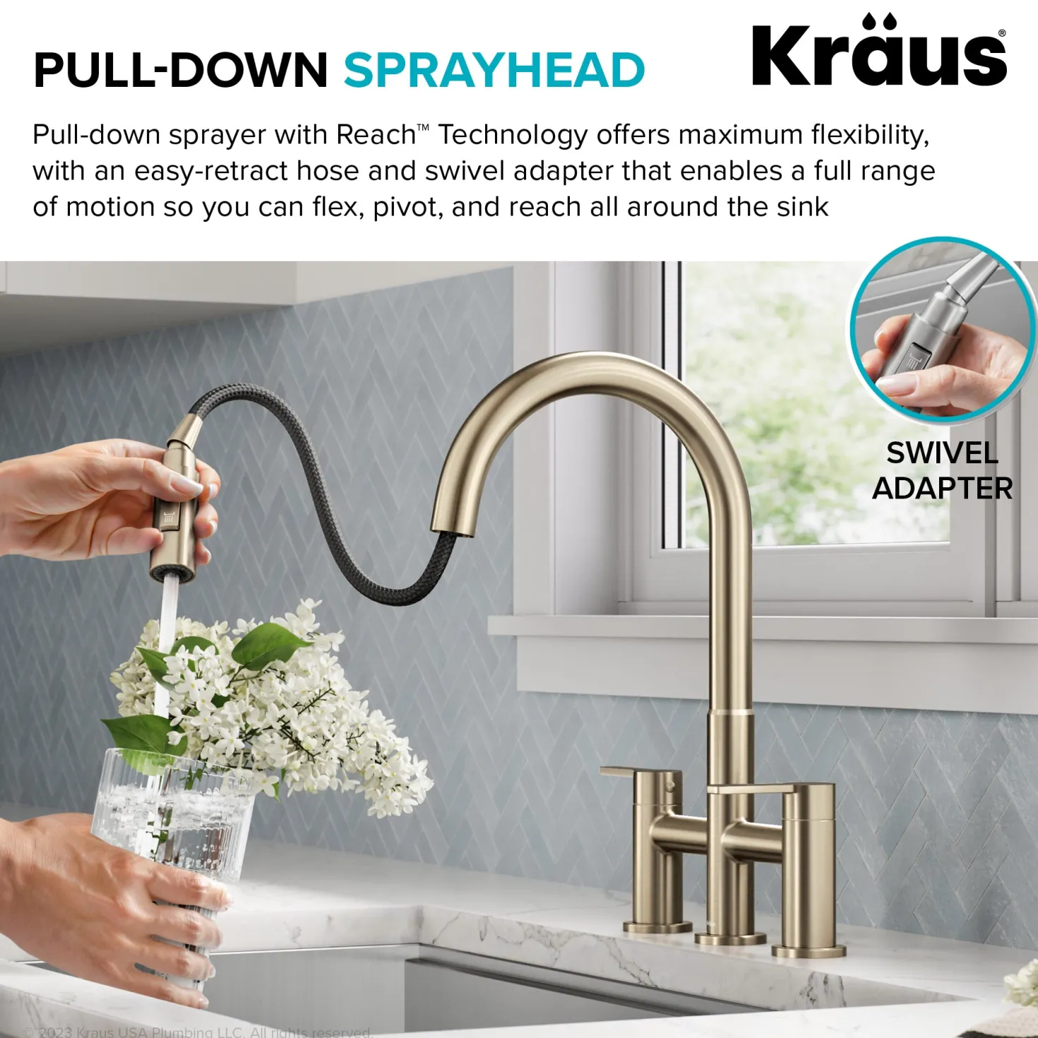KRAUS Contemporary Bridge Kitchen Faucet with Spray-Head in Antique Bronze