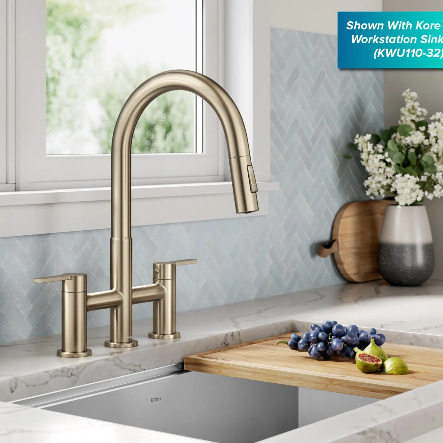 KRAUS Contemporary Bridge Kitchen Faucet with Spray-Head in Antique Bronze