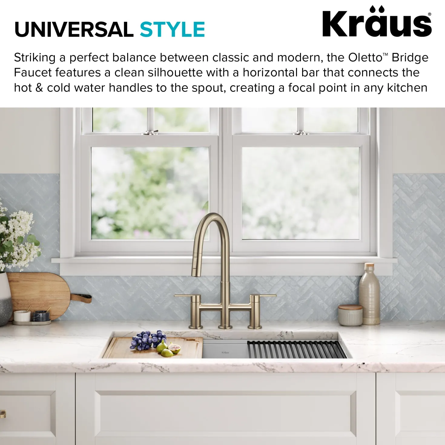 KRAUS Contemporary Bridge Kitchen Faucet with Spray-Head in Antique Bronze