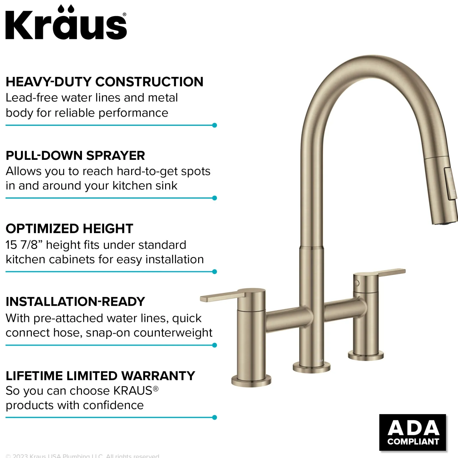 KRAUS Contemporary Bridge Kitchen Faucet with Spray-Head in Antique Bronze