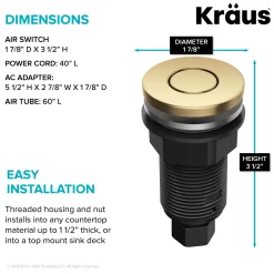 KRAUS Contemporary Flat Top Button Garbage Disposal Air Switch Kit in Brushed Brass