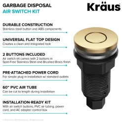 KRAUS Contemporary Flat Top Button Garbage Disposal Air Switch Kit in Brushed Brass