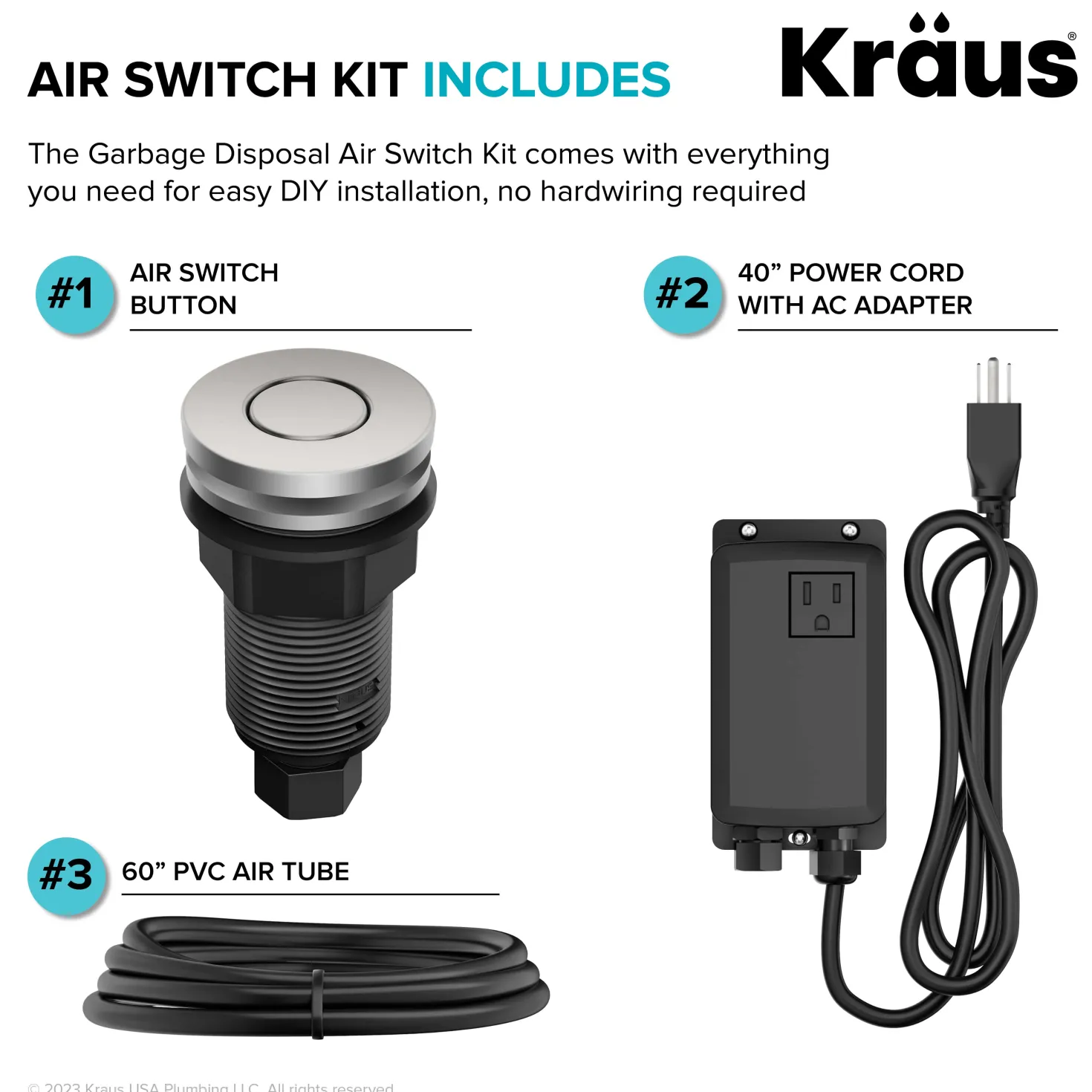 KRAUS Contemporary Flat Top Button Garbage Disposal Air Switch Kit in Spot-Free Stainless