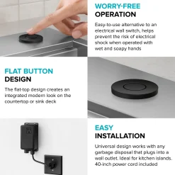 KRAUS Contemporary Flat Top Button Garbage Disposal Air Switch Kit in Matte Black