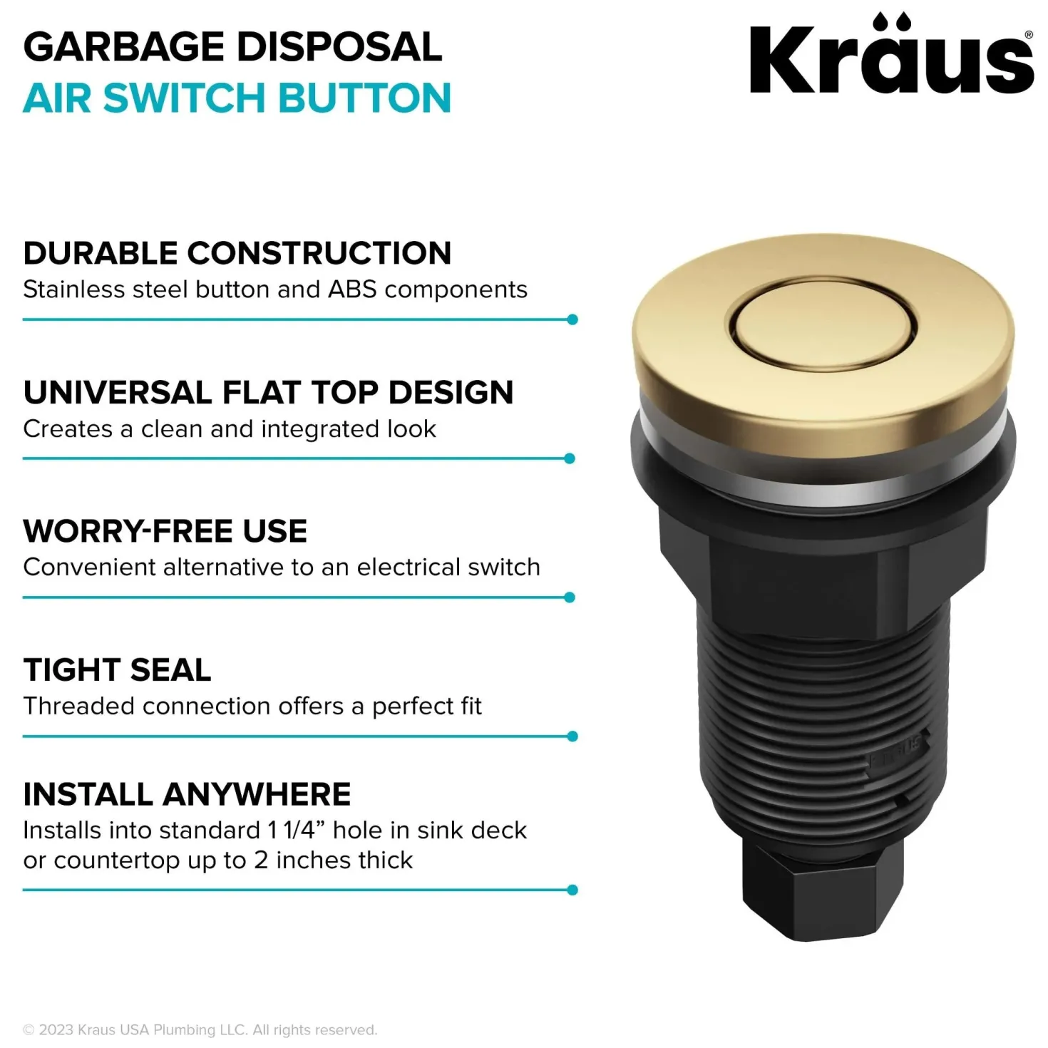 KRAUS Contemporary Flat Top Garbage Disposal Air Switch Button in Brushed Brass