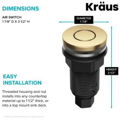 KRAUS Contemporary Flat Top Garbage Disposal Air Switch Button in Brushed Brass