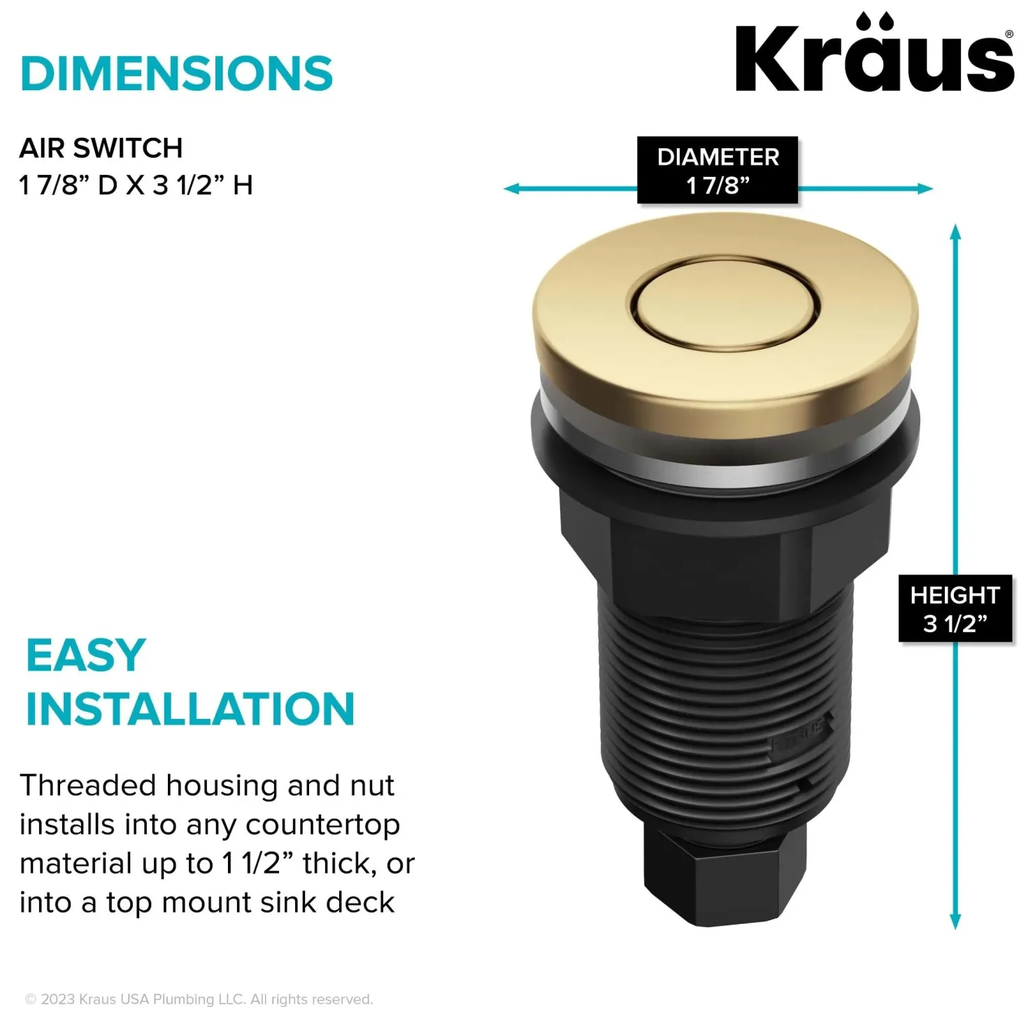 KRAUS Contemporary Flat Top Garbage Disposal Air Switch Button in Brushed Brass
