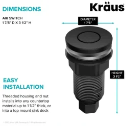KRAUS Contemporary Flat Top Garbage Disposal Air Switch Button Matte Black
