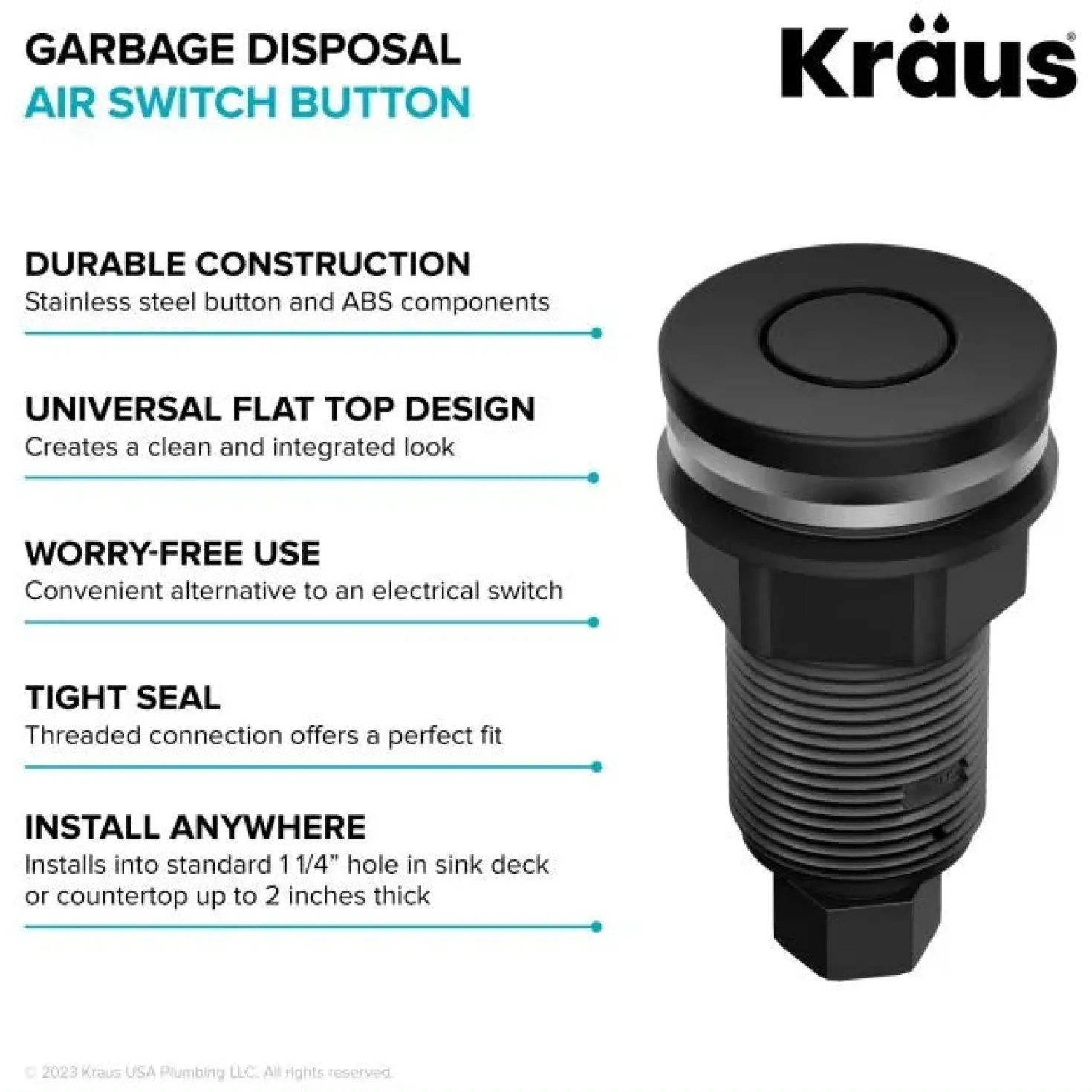 KRAUS Contemporary Flat Top Garbage Disposal Air Switch Button Matte Black