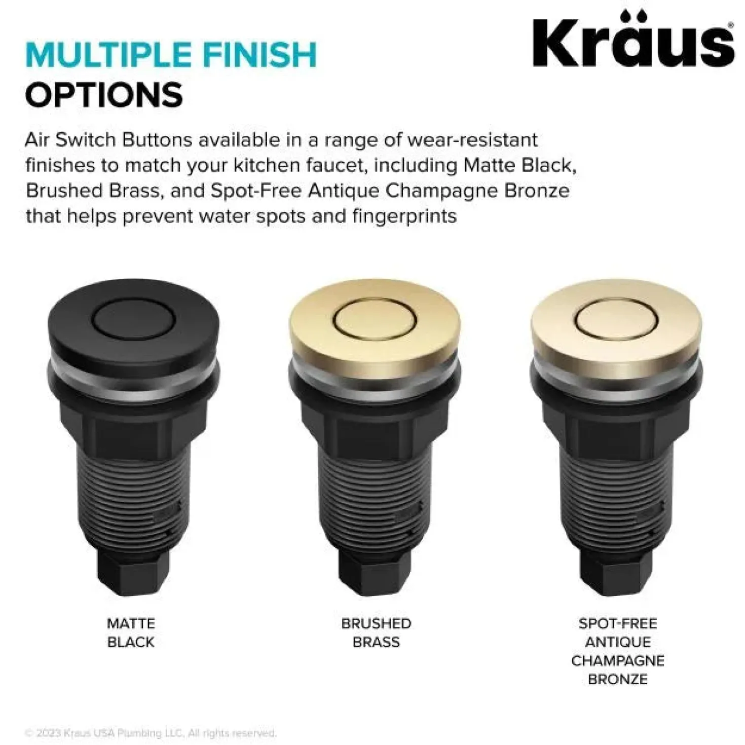 KRAUS Contemporary Flat Top Garbage Disposal Air Switch Button Matte Black