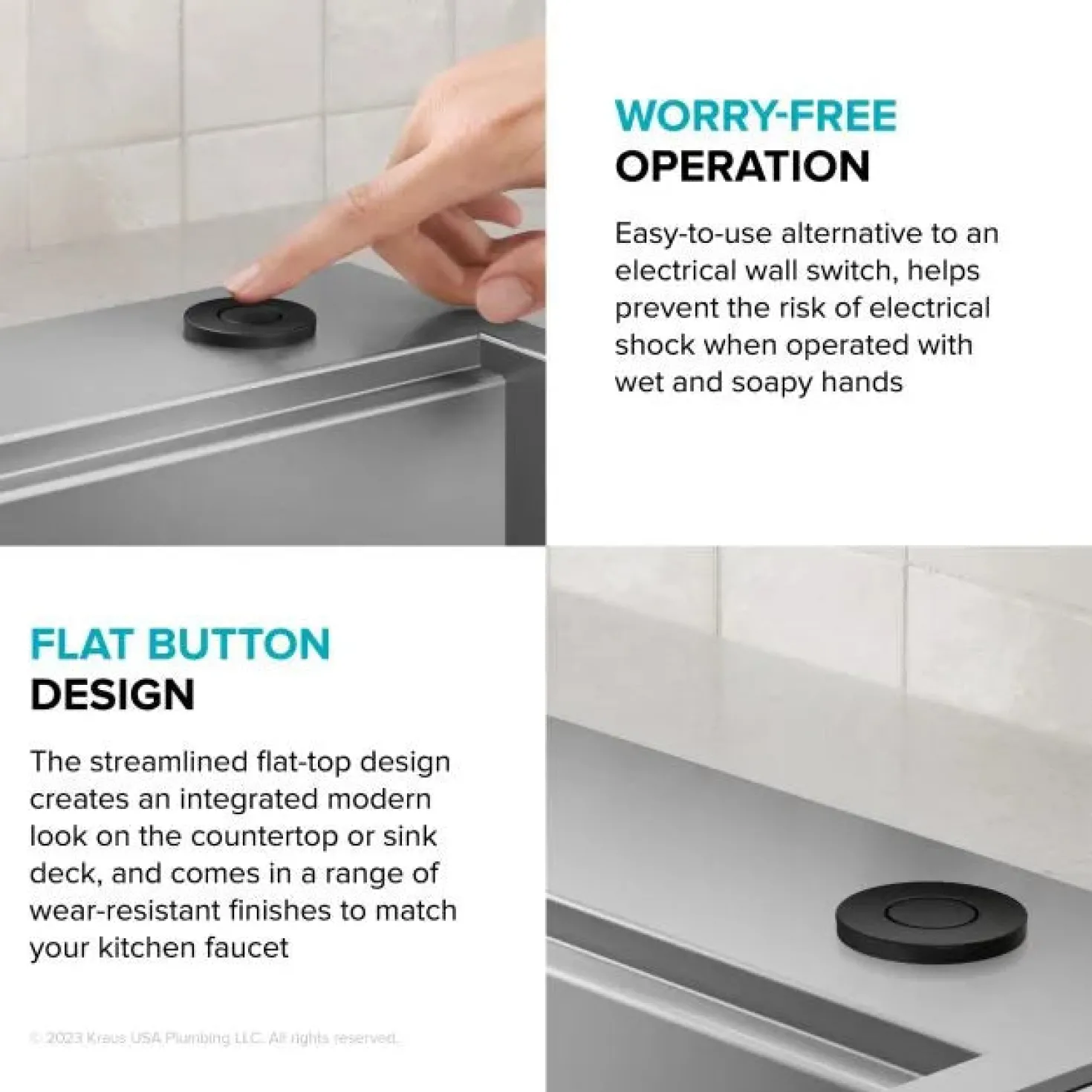 KRAUS Contemporary Flat Top Garbage Disposal Air Switch Button Matte Black