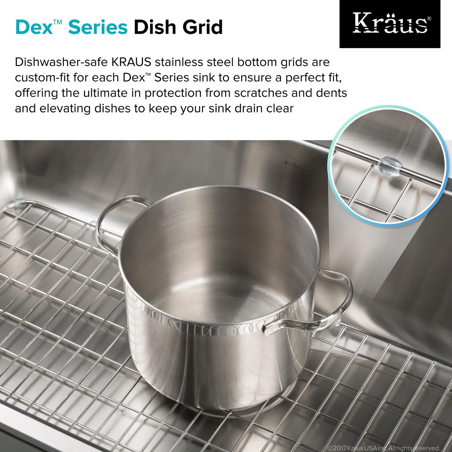 KRAUS Dex Series 25-Inch Stainless Steel Kitchen Sink Bottom Grid with Soft Rubber Bumpers