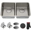 KRAUS Dex 33" Undermount 50/50 Double Bowl 16 Gauge Stainless Steel Kitchen Sink with VersiDrain